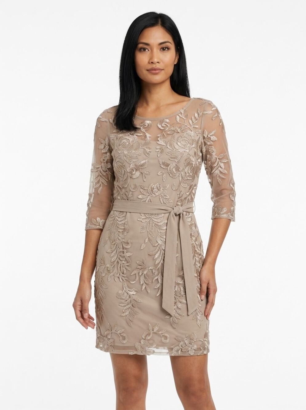 JJ's House 3/4 Sleeve Tie Waist Short Dress Women See Measurements